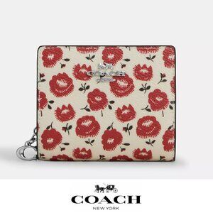 🌸❤️ Coach Snap Wallet With Floral Print Silver/Chalk/Black Multi